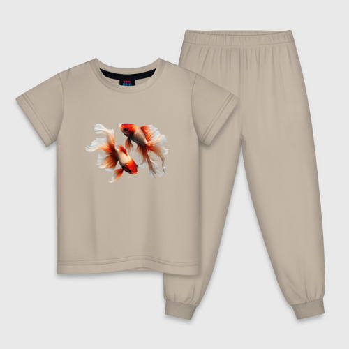 Детская пижама хлопок с принтом Красные рыбки, вид спереди #2