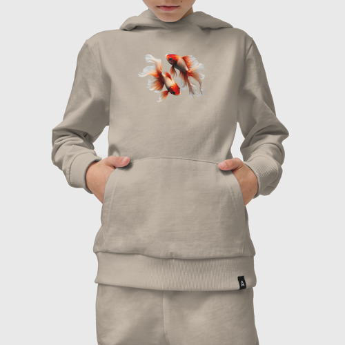 Детский костюм с толстовкой хлопок с принтом Красные рыбки, вид сбоку #3