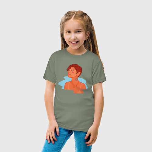 Детская футболка хлопок Загорелая девушка с короткой стрижкой , цвет авокадо - фото 5