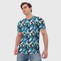 Мужская футболка 3D Голубые треугольники - фото 2