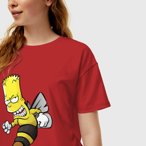 Женская футболка хлопок Oversize с принтом Барт Симпсон шершень - перевоплощение, фото на моделе #1