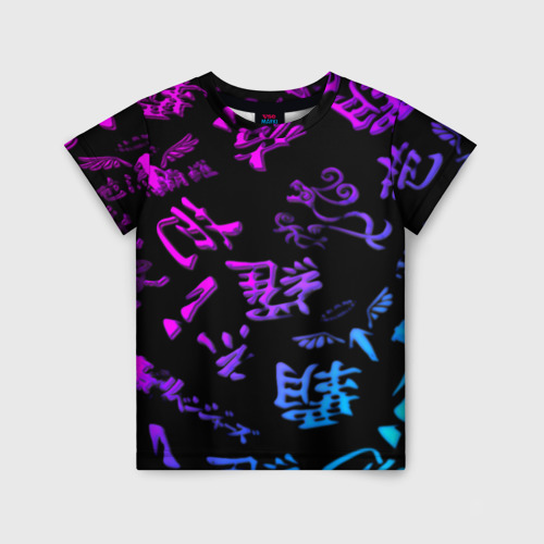 Детская футболка 3D с принтом Tokyos Revenge neon logo, вид спереди #2