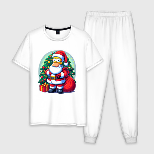Мужская пижама хлопок с принтом Santa Simpson - ai art, вид спереди #2