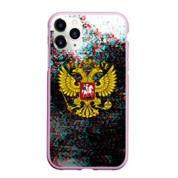 Чехол для iPhone 11 Pro Max матовый Россия герб краски глитч