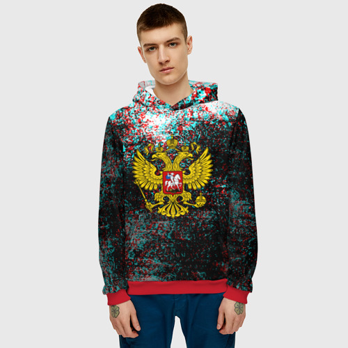Мужская толстовка 3D с принтом Россия герб краски глитч, фото на моделе #1