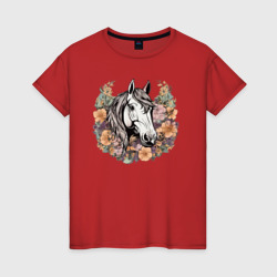 Лошадь в цветах – Женская футболка хлопок с принтом купить со скидкой в -20%