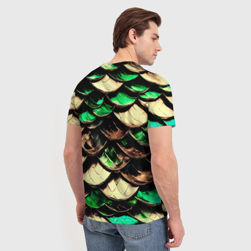 Мужская футболка 3D с принтом Чешуя зеленого дракона, вид сзади #2