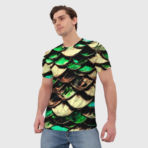 Мужская футболка 3D с принтом Чешуя зеленого дракона, фото на моделе #1