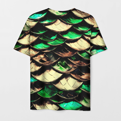 Мужская футболка 3D с принтом Чешуя зеленого дракона, вид сзади #1