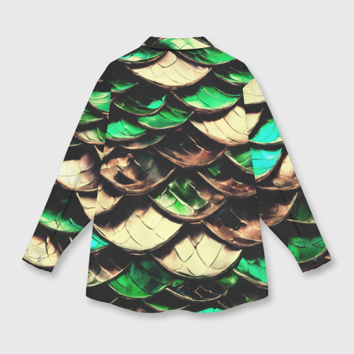 Женская рубашка oversize 3D с принтом Чешуя зеленого дракона, вид сзади #1