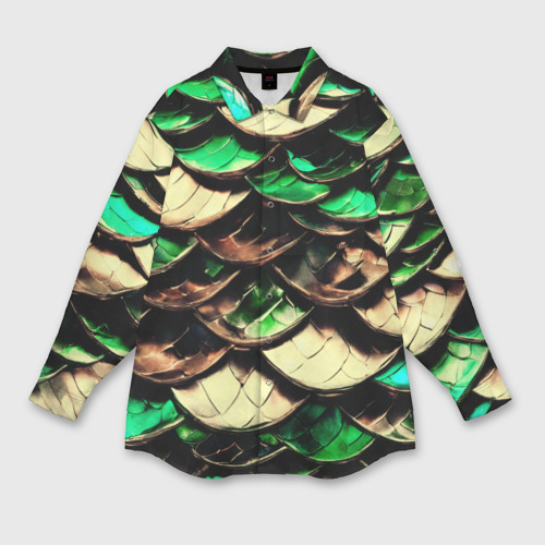 Женская рубашка oversize 3D с принтом Чешуя зеленого дракона, вид спереди #2
