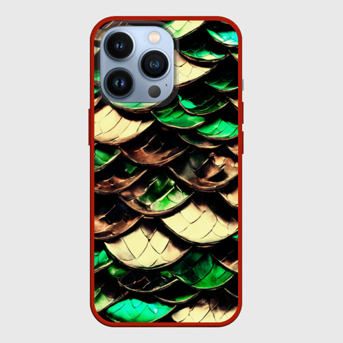 Чехол для iPhone 13 Pro с принтом Чешуя зеленого дракона, вид спереди #2