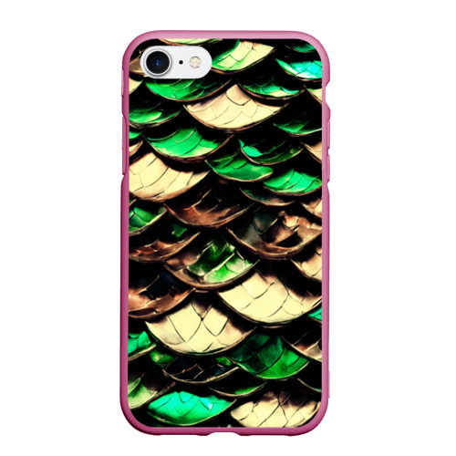 Чехол для iPhone 7/8 матовый с принтом Чешуя зеленого дракона, вид спереди #2