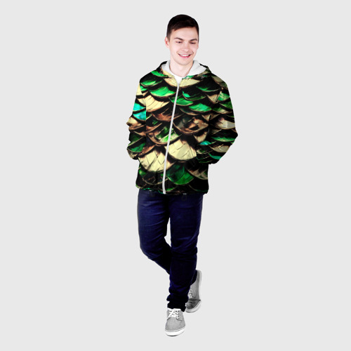 Мужская куртка 3D с принтом Чешуя зеленого дракона, фото на моделе #1