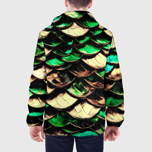 Мужская куртка 3D с принтом Чешуя зеленого дракона, вид сзади #2