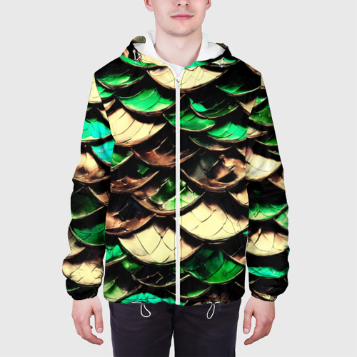 Мужская куртка 3D с принтом Чешуя зеленого дракона, вид сбоку #3