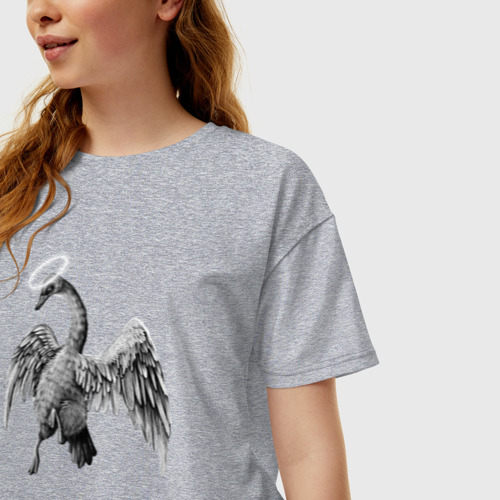 Женская футболка хлопок Oversize Angel swan, цвет меланж - фото 3