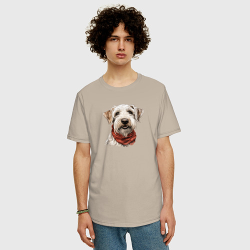 Мужская футболка хлопок Oversize Силихем-терьер с шейным платком, цвет миндальный - фото 3
