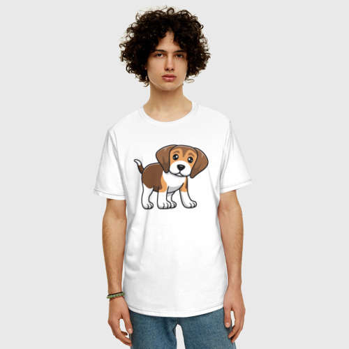 Мужская футболка хлопок Oversize Любопытный пёсик, цвет белый - фото 3