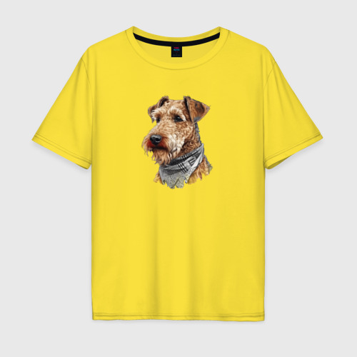 Мужская футболка хлопок Oversize Эрдельтерьер с шейным платком, цвет желтый