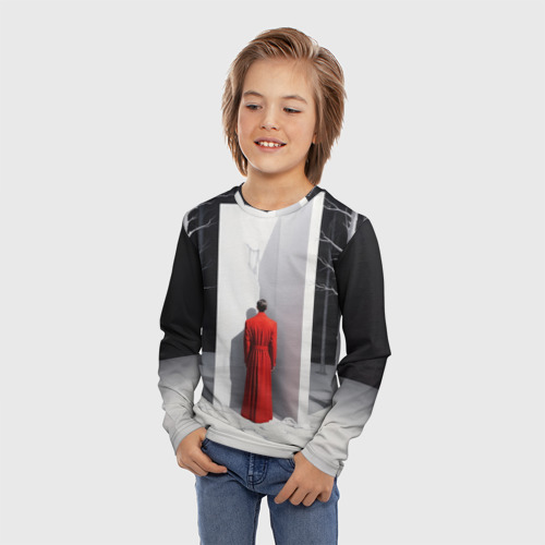 Детский лонгслив 3D с принтом Мужчина в красном пальто, фото на моделе #1