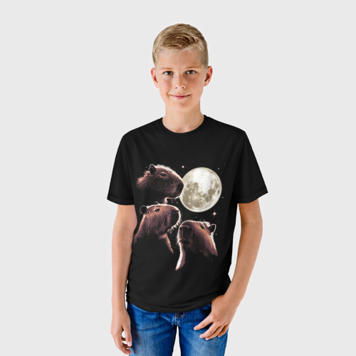 Детская футболка 3D Капибары и луна, цвет 3D печать - фото 3