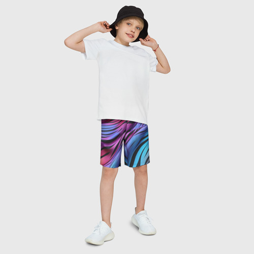 Детские спортивные шорты 3D с принтом Линия неонового цвета, фото на моделе #1
