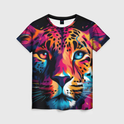 Женская футболка 3D Портрет леопарда