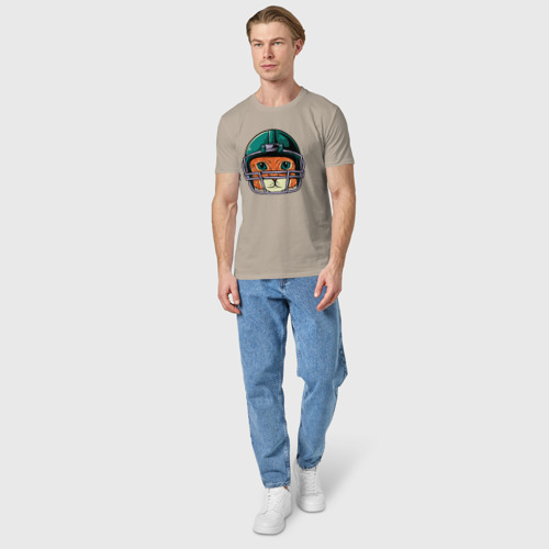 Мужская футболка хлопок Котик бейсболист, цвет миндальный - фото 5