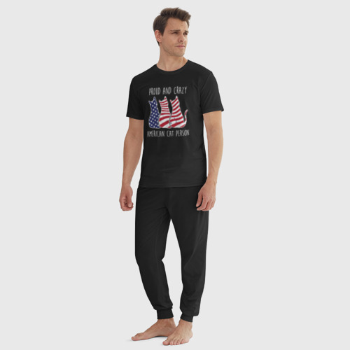 Мужская пижама хлопок Гордый и сумасшедший американский кошатник, цвет черный - фото 5