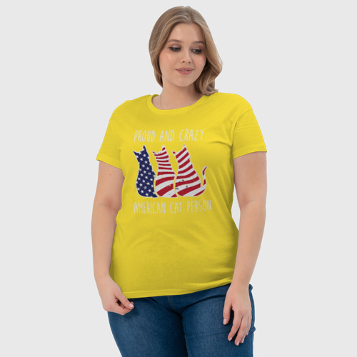 Женская футболка хлопок с принтом Гордый и сумасшедший американский кошатник, фото #4