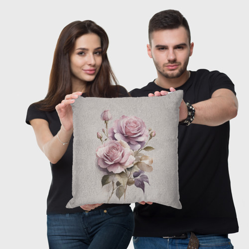 Подушка 3D Нежные розовые розы  на стене  - фото 3