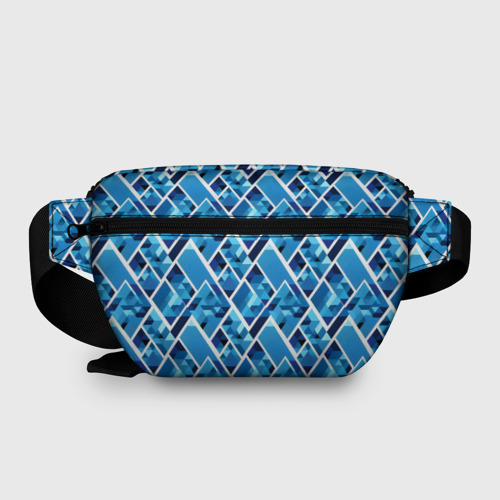 Поясная сумка 3D с принтом Синие треугольники и белые полосы, вид сзади #1