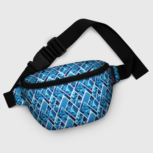 Поясная сумка 3D с принтом Синие треугольники и белые полосы, фото #5