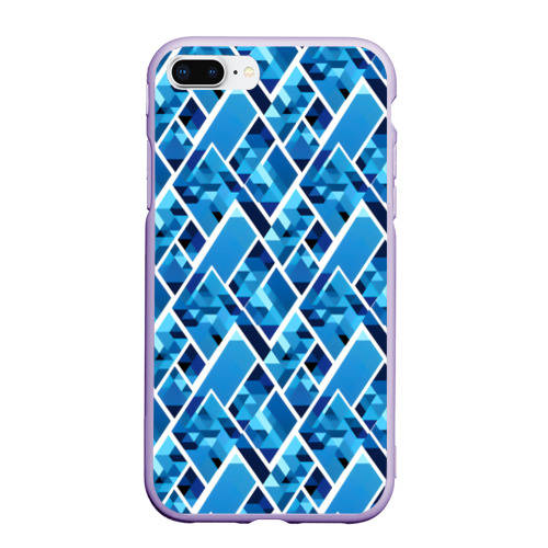 Чехол для iPhone 7Plus/8 Plus матовый с принтом Синие треугольники и белые полосы, вид спереди #2
