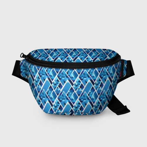 Поясная сумка 3D с принтом Синие треугольники и белые полосы, вид спереди #2