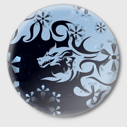 Значок Дракон со снежинками, цвет белый