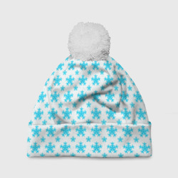Паттерн снежинки бело-голубой – Шапка c помпоном с принтом купить