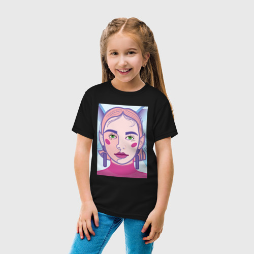 Детская футболка хлопок Яркий портрет девушки с фиолетовыми бровями, цвет черный - фото 5