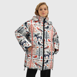 Женская зимняя куртка Oversize Лесной орнамент - фото 2