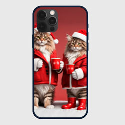 Чехол для iPhone 12 Pro С новым котом - два кота в костюмах Санты
