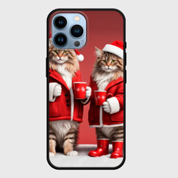 Чехол для iPhone 14 Pro Max С новым котом - два кота в костюмах Санты