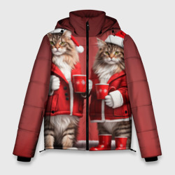 Мужская зимняя куртка 3D С новым котом - два кота в костюмах Санты