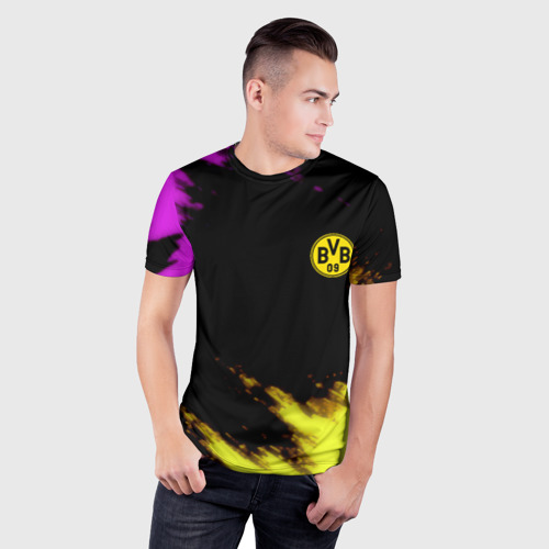 Мужская футболка 3D Slim с принтом Borussia Dortmund sport, фото на моделе #1