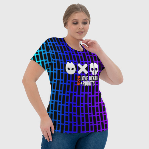 Женская футболка 3D с принтом Любовь смерть и роботы неон, фото #4