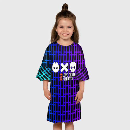 Детское платье 3D с принтом Любовь смерть и роботы неон, вид сбоку #3