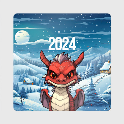 Магнит виниловый Квадрат Большой  красный дракон 2024