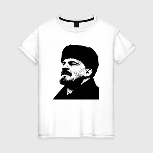 Женская футболка хлопок с принтом Ленин в шапке, вид спереди #2