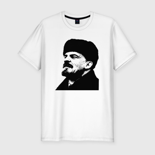 Мужская футболка хлопок Slim с принтом Ленин в шапке, вид спереди #2