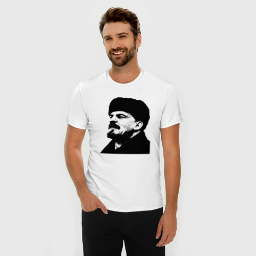 Мужская футболка хлопок Slim с принтом Ленин в шапке, фото на моделе #1